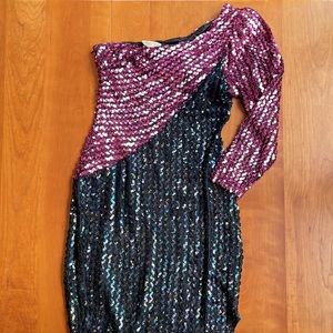 Vintage Frederick's of Hollywood Sequin One Sleeve Formal Party Dress